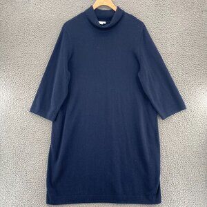 J Jill Dress Womens Large Navy Sweater Turtleneck 3/4 Sleeve Mini Stretch Knit